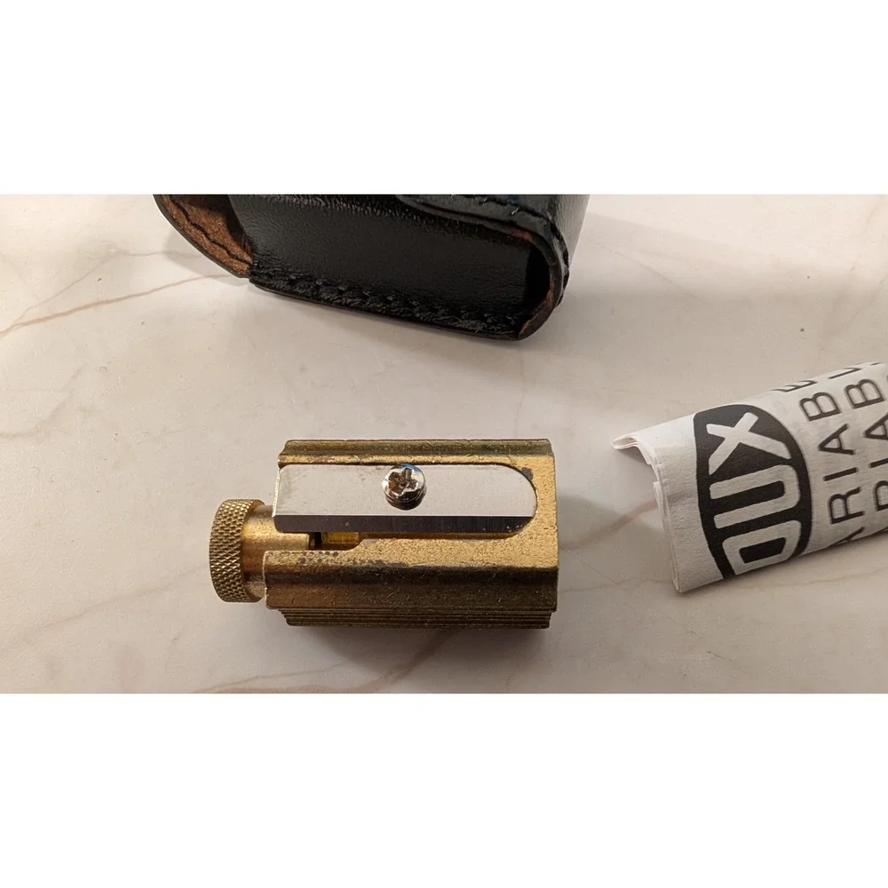 DUX Adjustable Brass Pencil Sharpener DX622 Germany with Leather Case Vintage